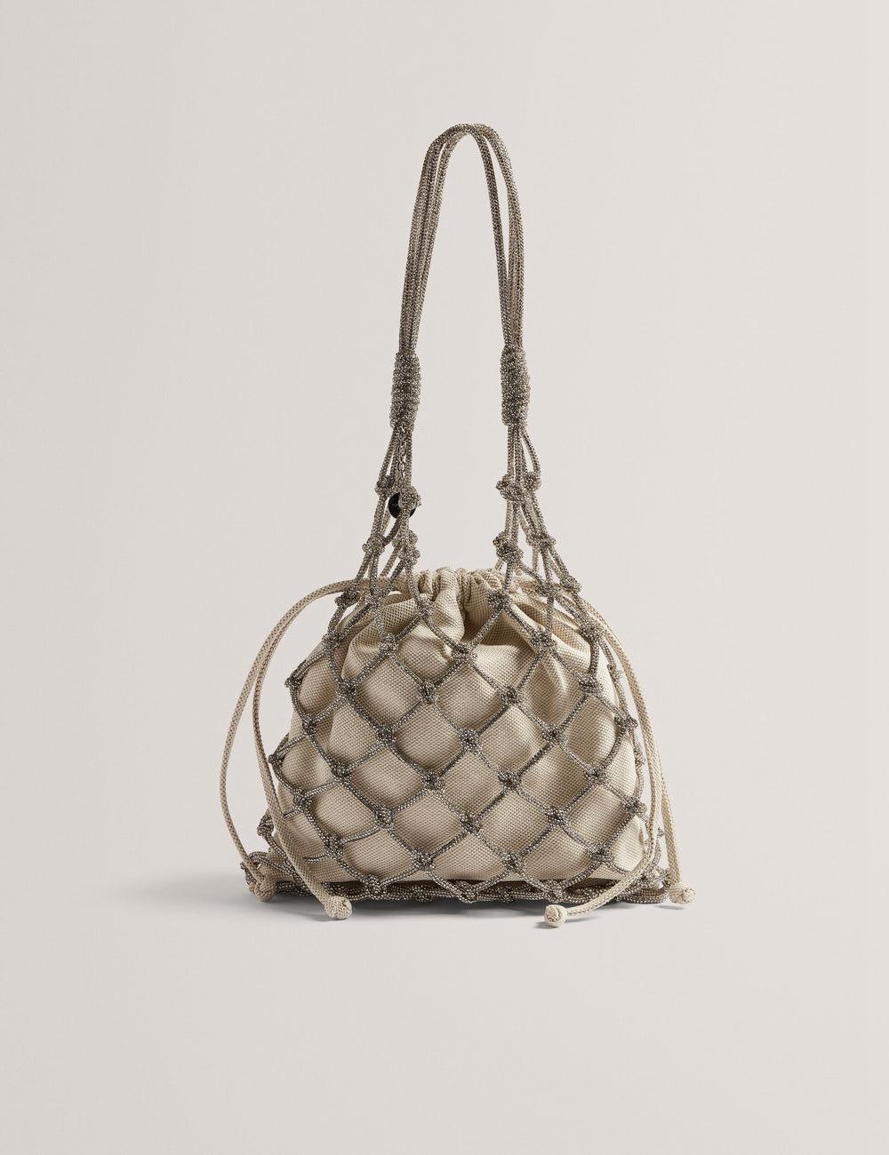 Silver Women Ted Baker KYLISA - Crystal Cage Top Handle Canvas Bucket Bags | SA  RQE-182643