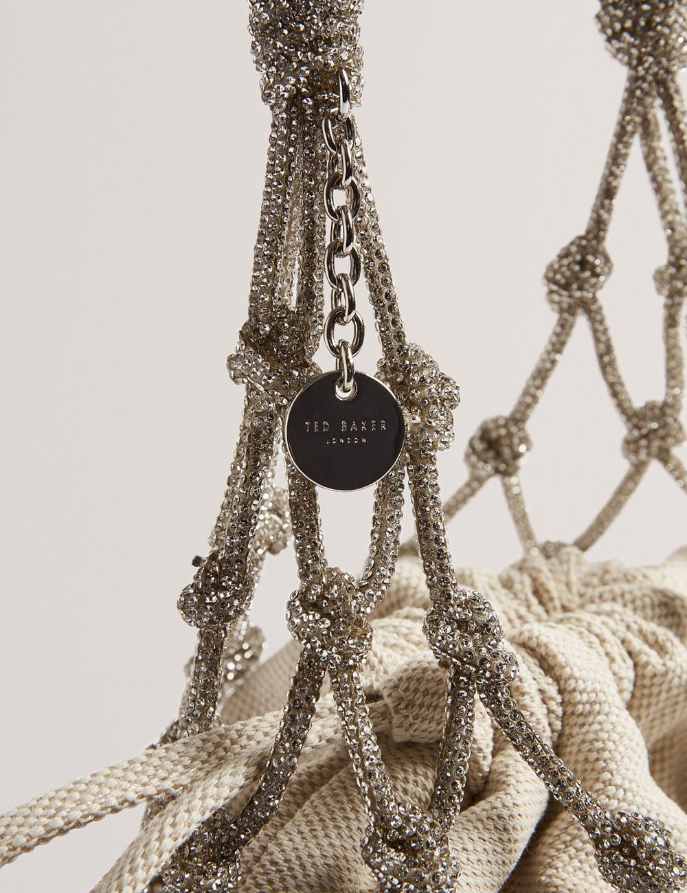 Silver Women Ted Baker KYLISA - Crystal Cage Top Handle Canvas Bucket Bags | SA  RQE-182643