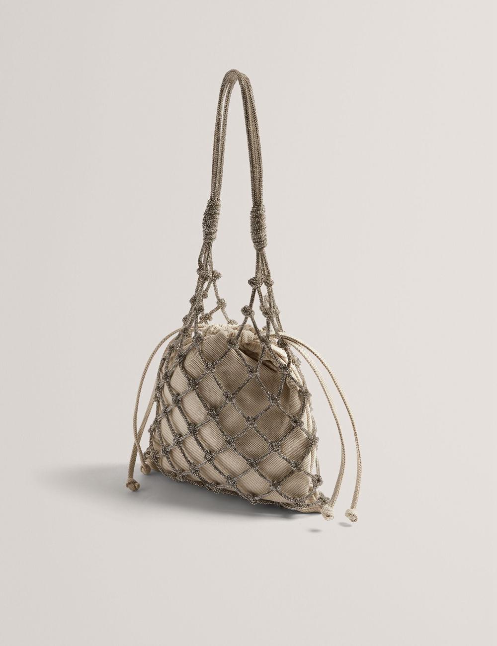 Silver Women Ted Baker KYLISA - Crystal Cage Top Handle Canvas Bucket Bags | SA  RQE-182643