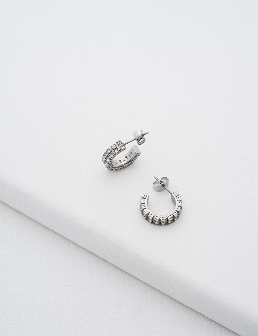 Silver Women Ted Baker MELLRIE - Double Row Crystal Hoop Earrings | SA  WDX-485927