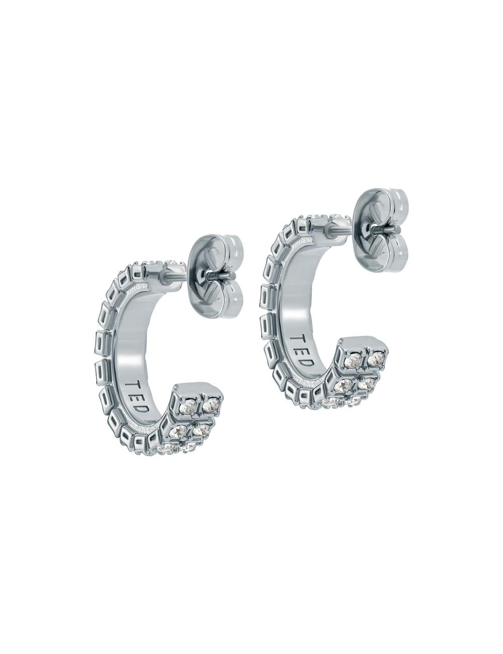 Silver Women Ted Baker MELLRIE - Double Row Crystal Hoop Earrings | SA  WDX-485927