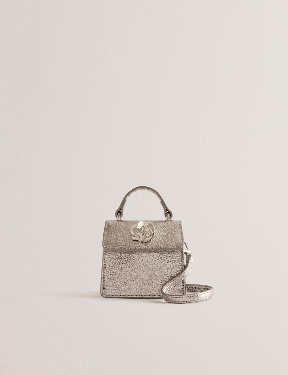 Silver Women Ted Baker ROSLIE - Metallic Leather Mini Top Handle Shoulder Bags | SA  ZUA-854903