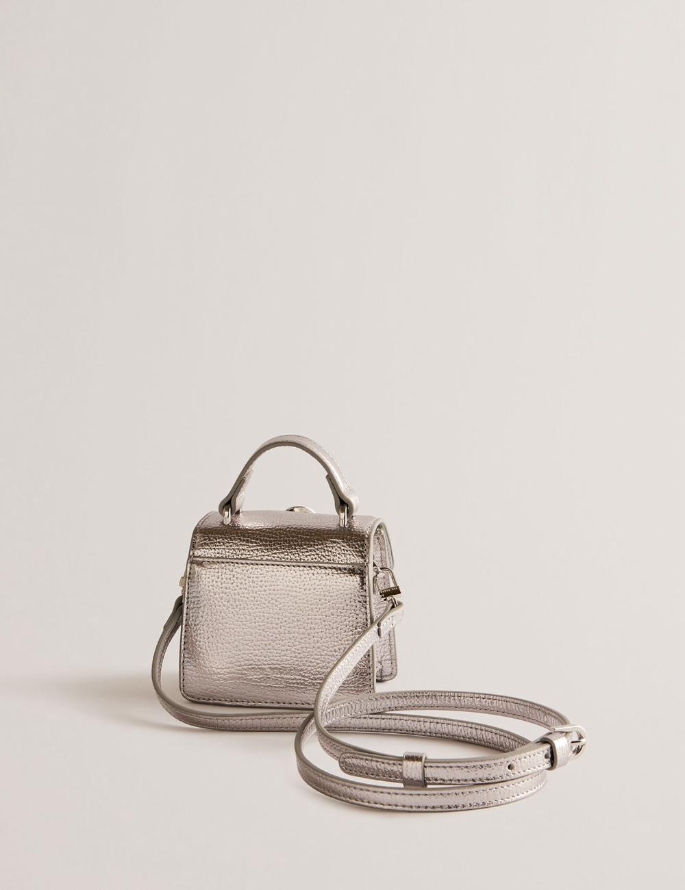 Silver Women Ted Baker ROSLIE - Metallic Leather Mini Top Handle Shoulder Bags | SA  ZUA-854903
