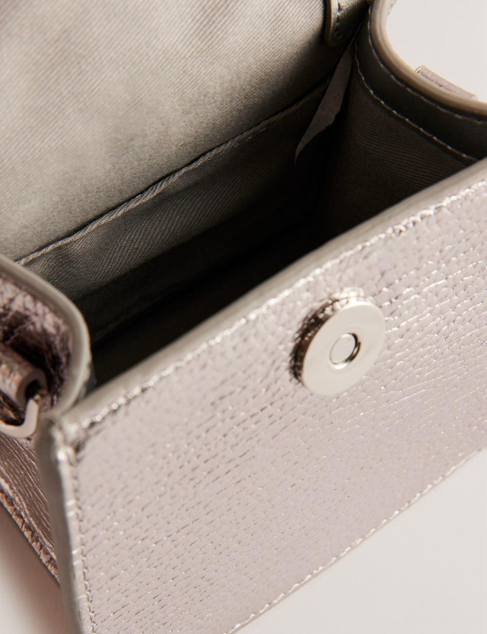 Silver Women Ted Baker ROSLIE - Metallic Leather Mini Top Handle Shoulder Bags | SA  ZUA-854903