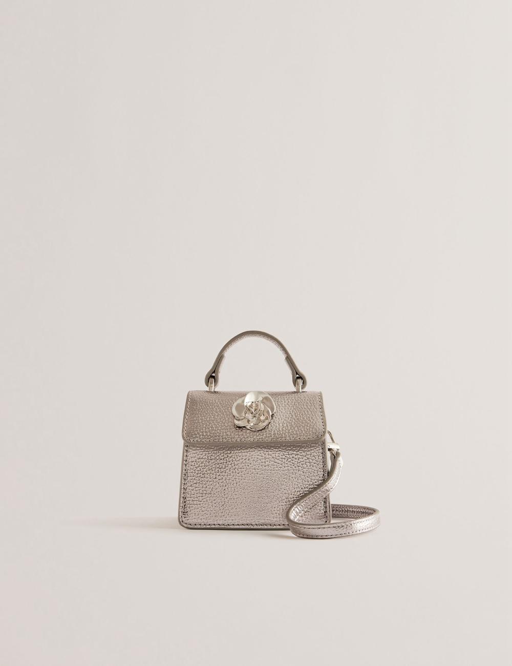 Silver Women Ted Baker ROSLIE - Metallic Leather Mini Top Handle Shoulder Bags | SA  ZUA-854903