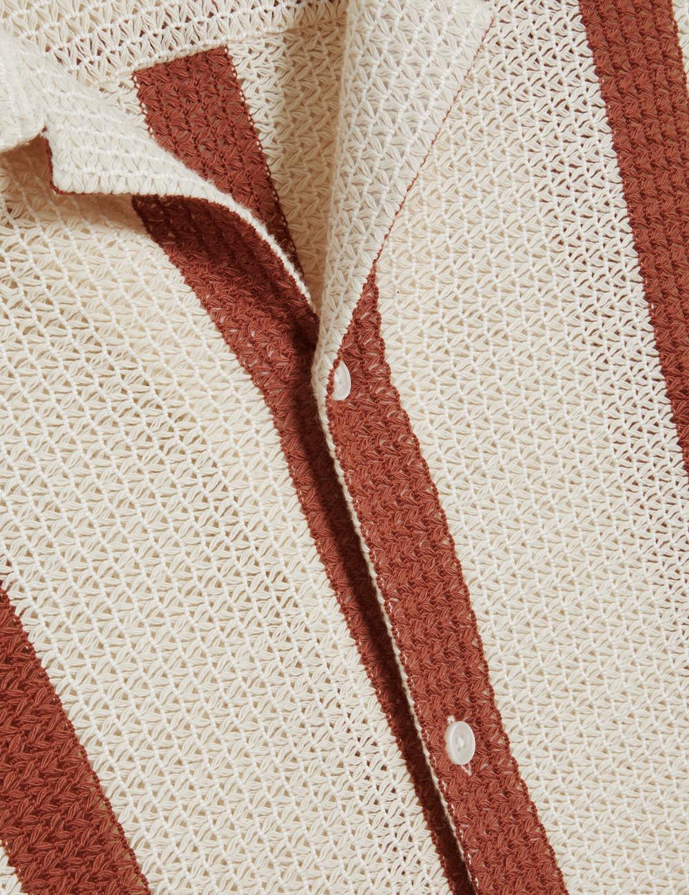 Taupe Men Ted Baker NIKS - Short Sleeve Stripe Crochet Oversized Casual Shirts | SA  SRI-541938
