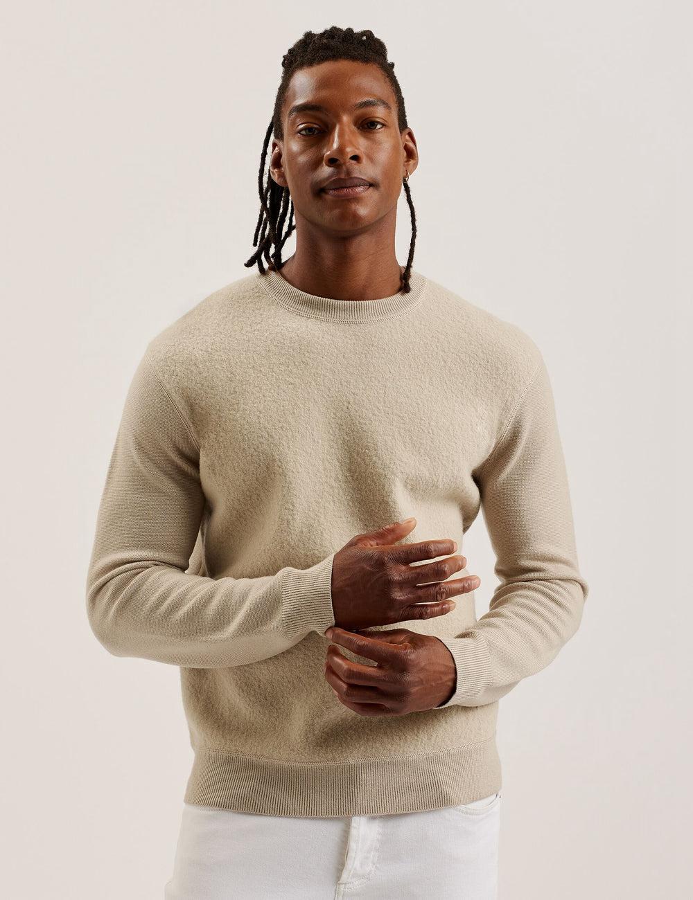 Taupe Men Ted Baker OLMSTE - Boucle Wool Blend Crew Neck Jumpers | SA  WLC-280459