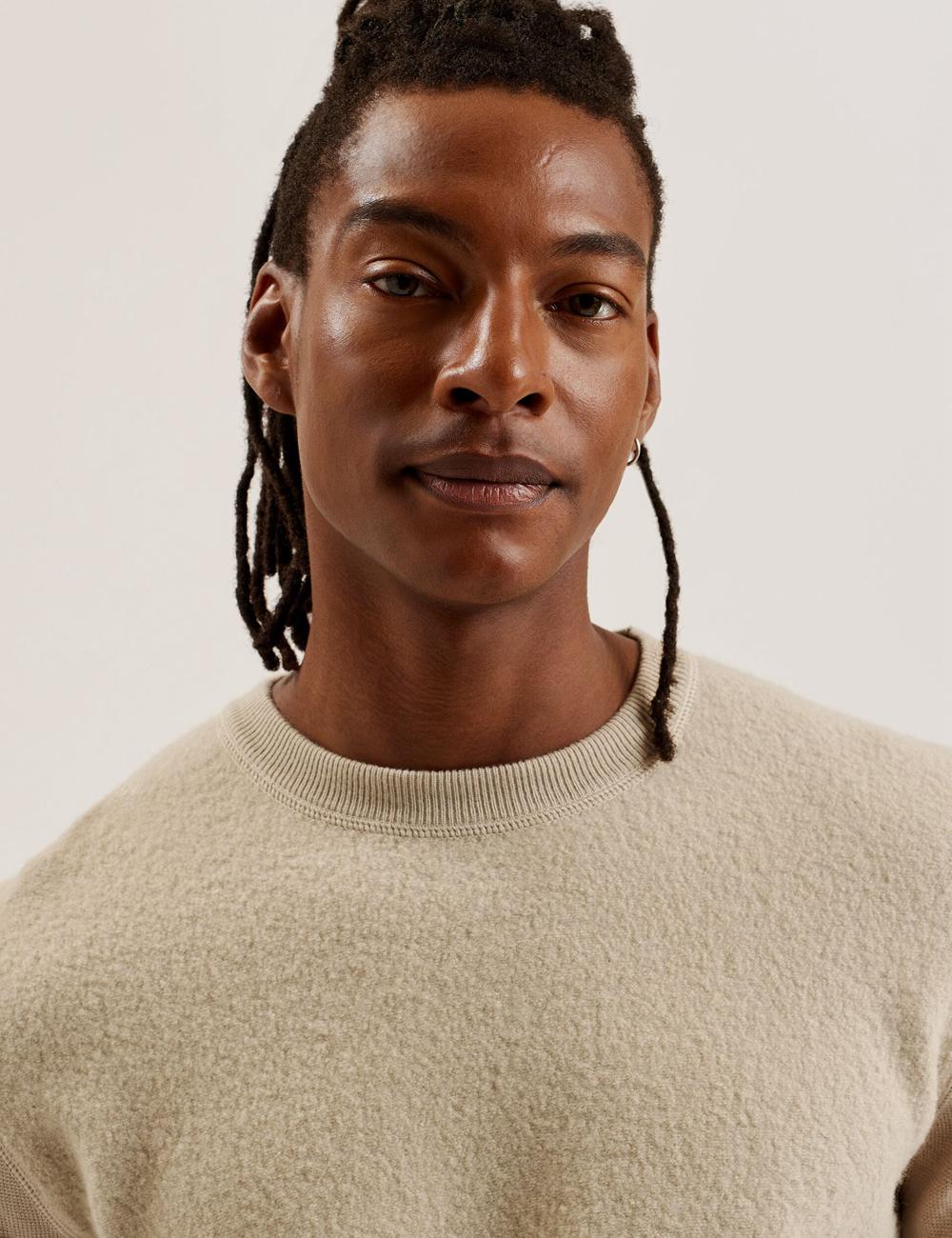 Taupe Men Ted Baker OLMSTE - Boucle Wool Blend Crew Neck Jumpers | SA  WLC-280459