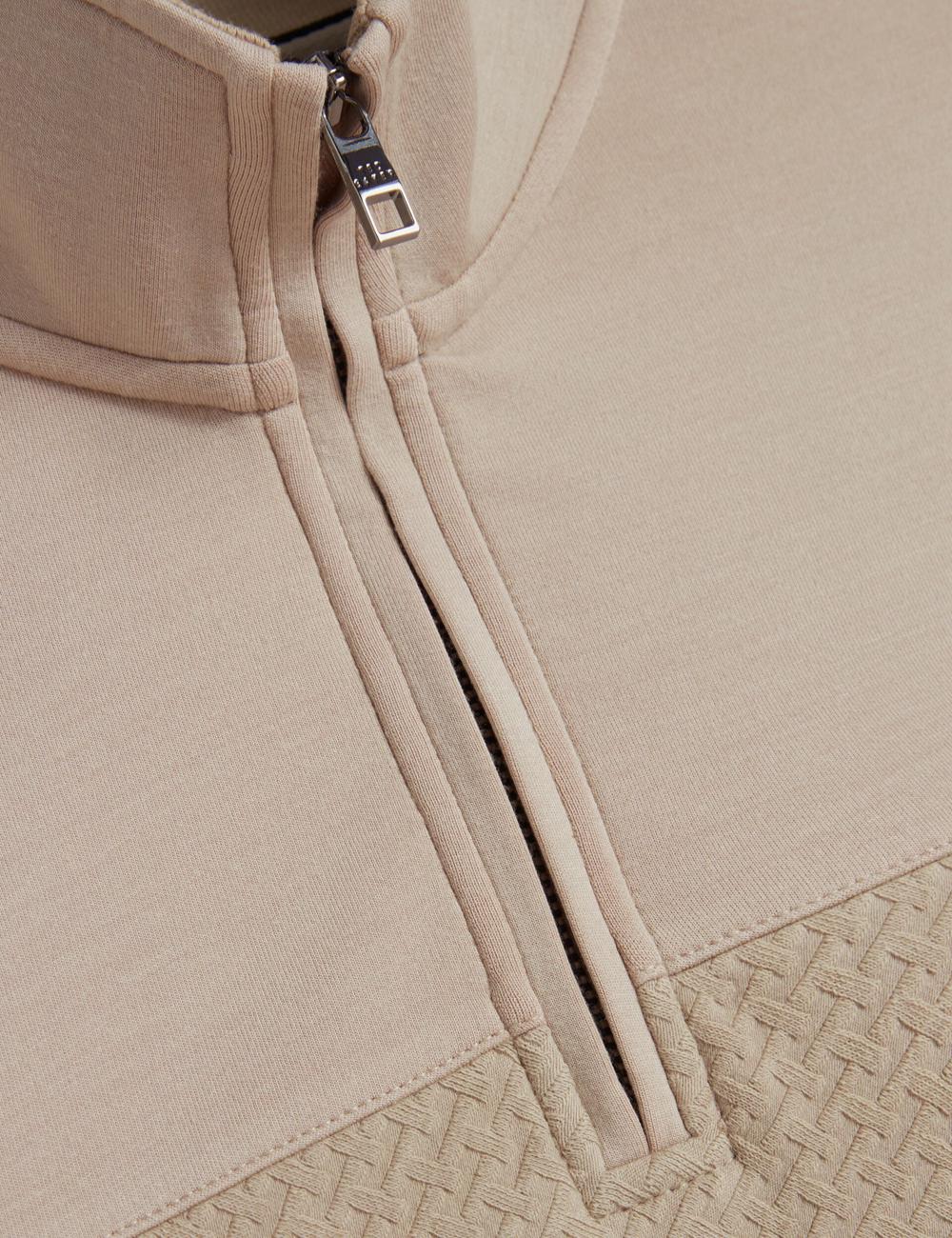 Taupe Men Ted Baker SIMONEA - Textured Panel Half-Zip Modal Sweatshirts | SA  AJB-641752