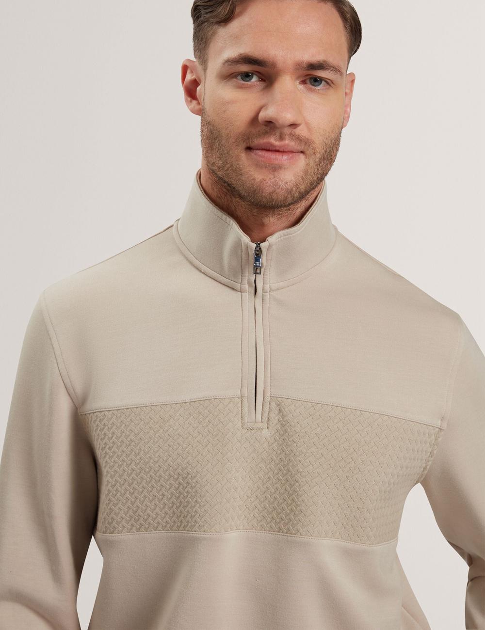 Taupe Men Ted Baker SIMONEA - Textured Panel Half-Zip Modal Sweatshirts | SA  AJB-641752