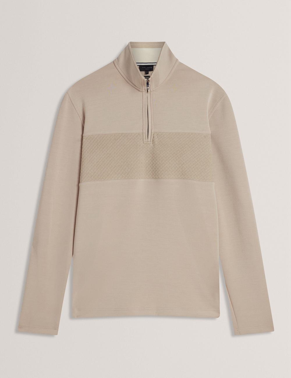 Taupe Men Ted Baker SIMONEA - Textured Panel Half-Zip Modal Sweatshirts | SA  AJB-641752
