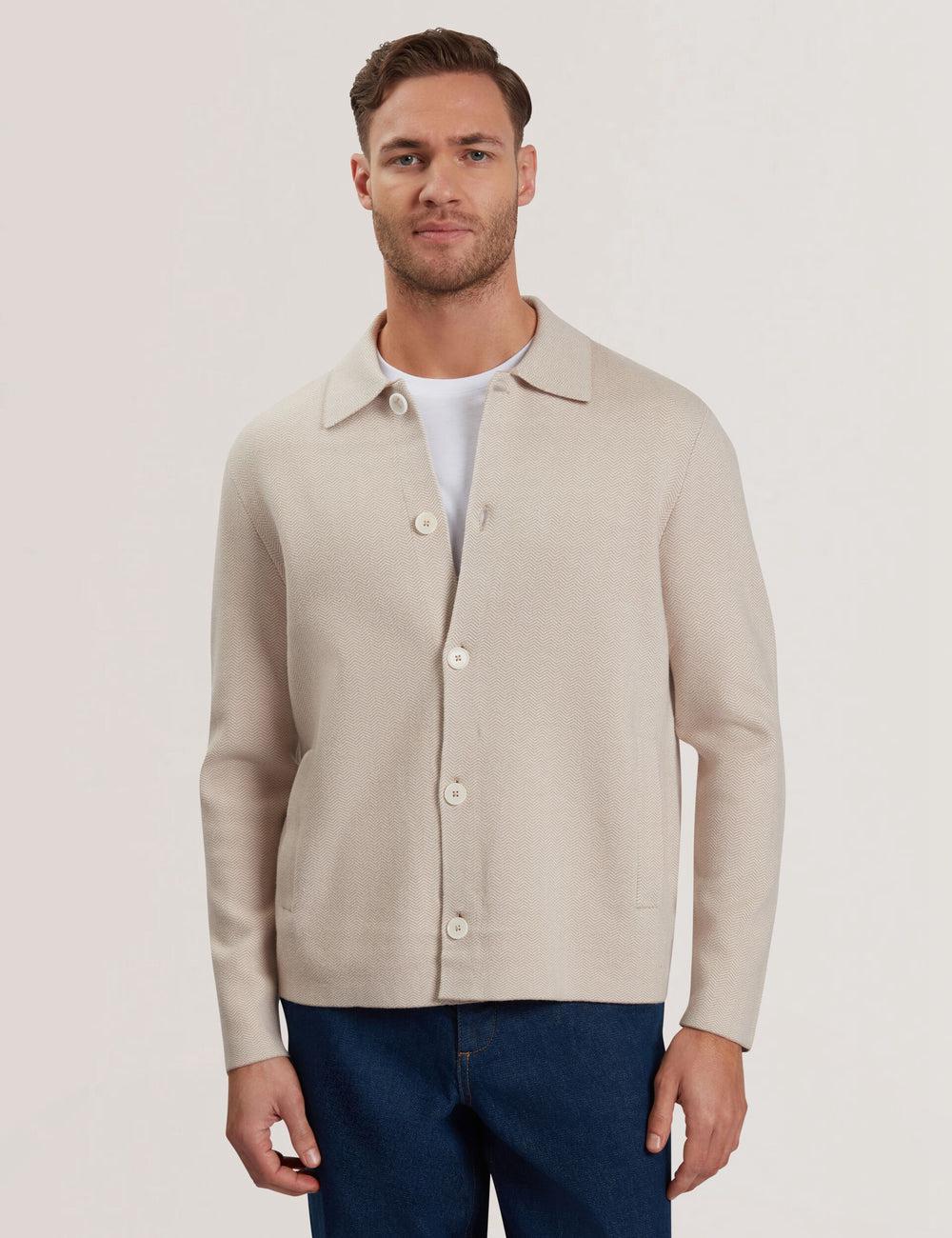 Taupe Men Ted Baker THIMON - Herringbone Knit Button-Up Jackets | SA  ZCU-617324