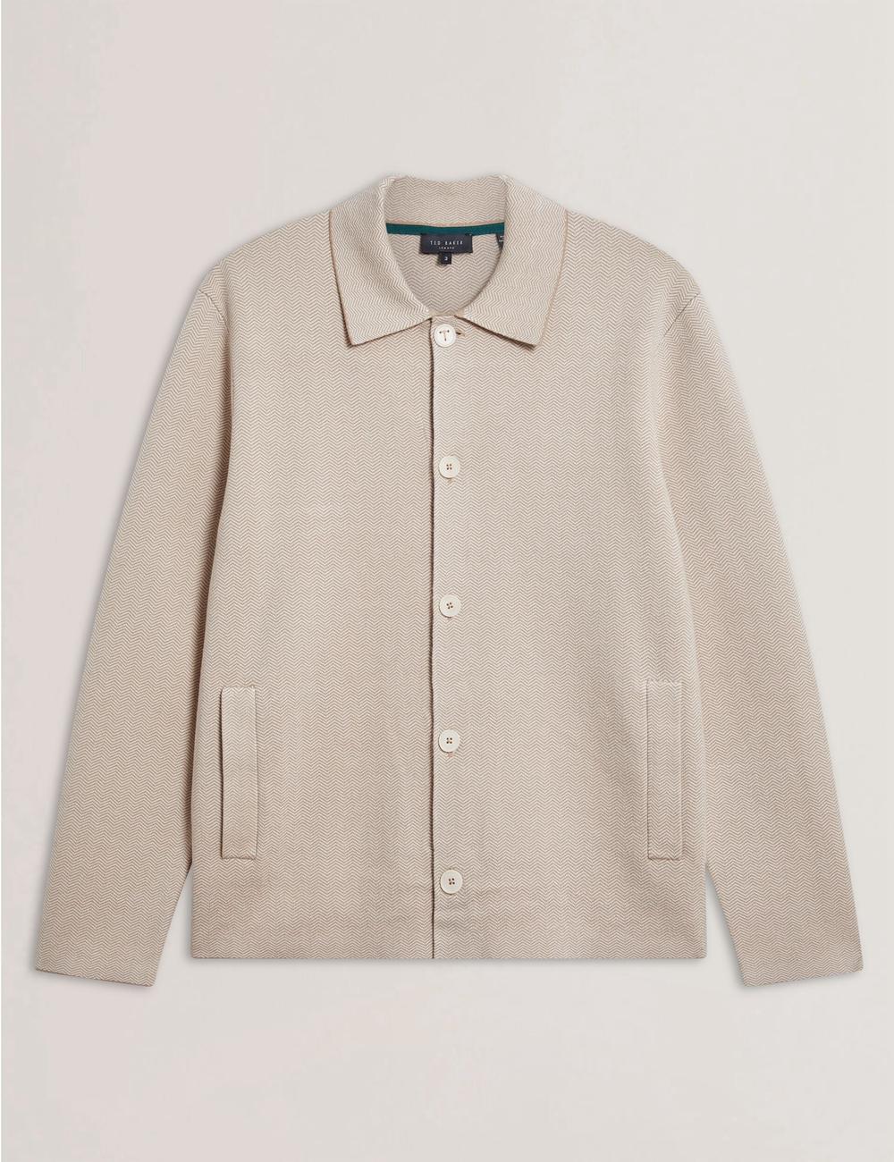 Taupe Men Ted Baker THIMON - Herringbone Knit Button-Up Jackets | SA  ZCU-617324