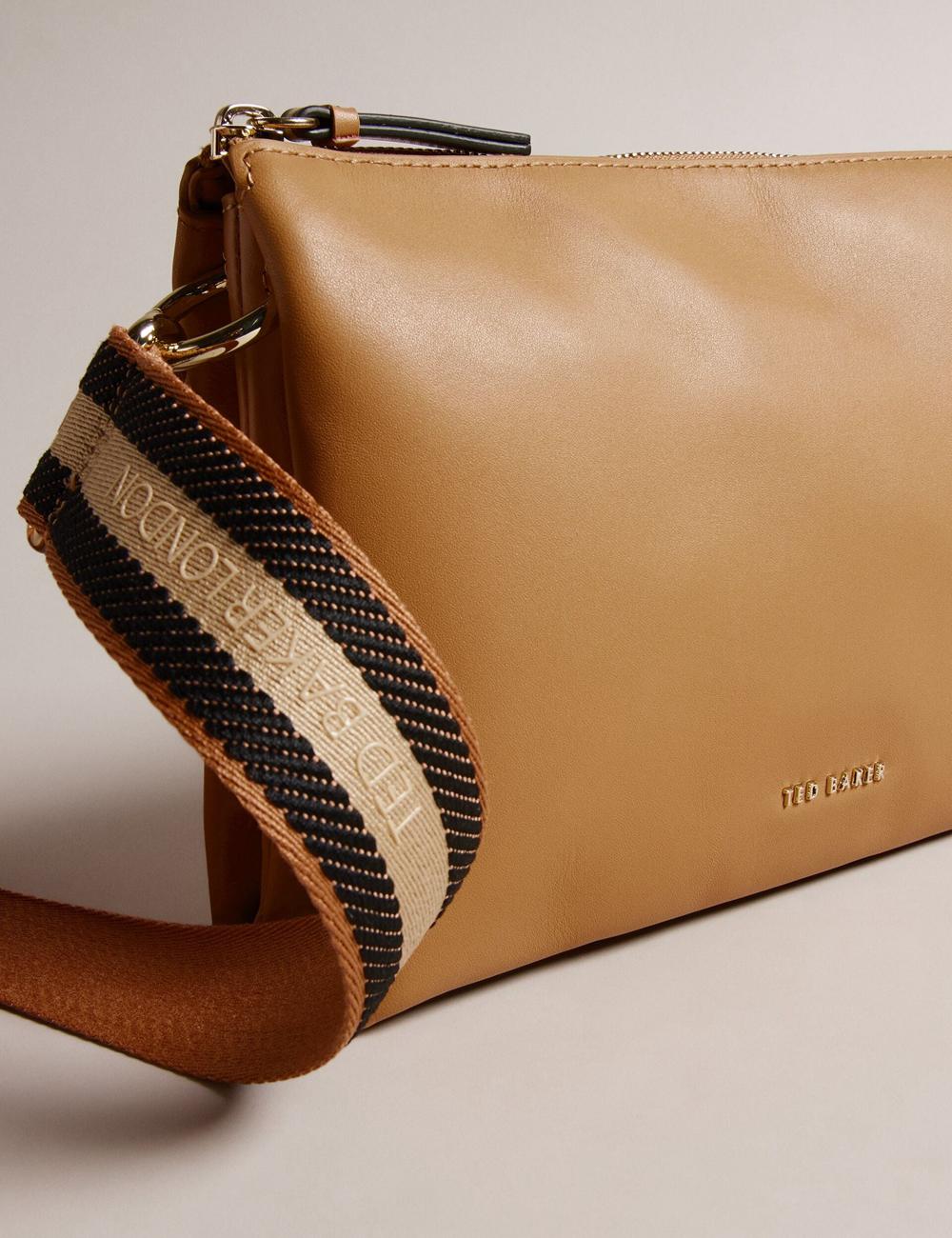 Taupe Women Ted Baker DARCEYY - Leather With Webbing Strap Crossbody Bags | SA  KUH-167258