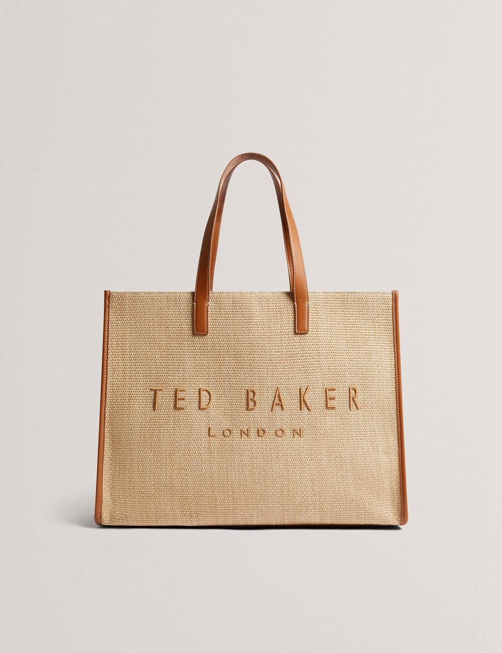 Taupe Women Ted Baker PALLMER - Faux Raffia PU Trim Large Tote Bags | SA  EFB-819365