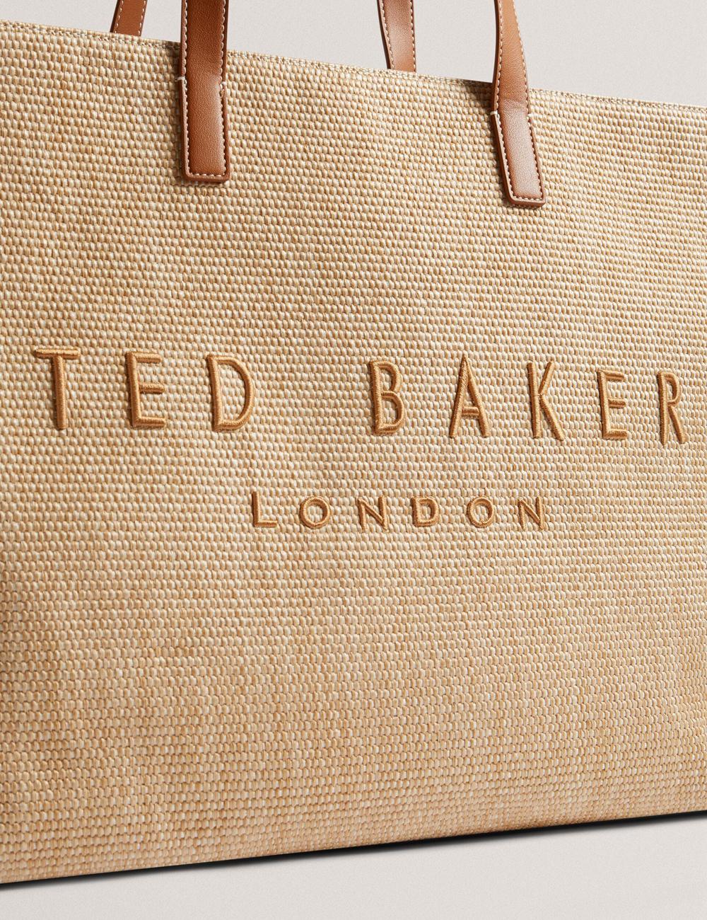 Taupe Women Ted Baker PALLMER - Faux Raffia PU Trim Large Tote Bags | SA  EFB-819365