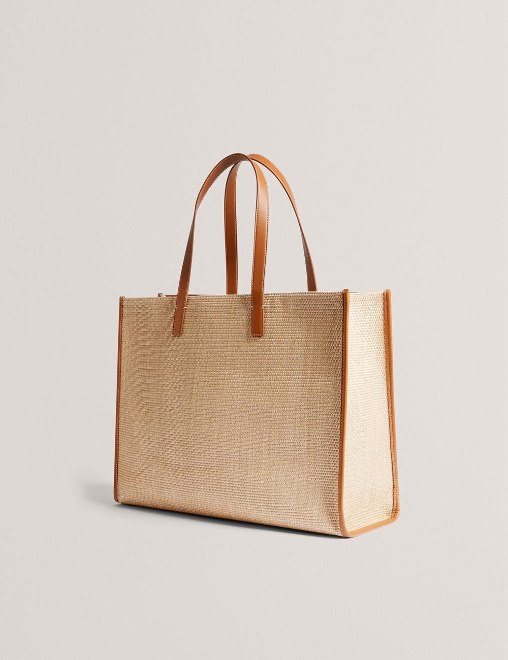 Taupe Women Ted Baker PALLMER - Faux Raffia PU Trim Large Tote Bags | SA  EFB-819365