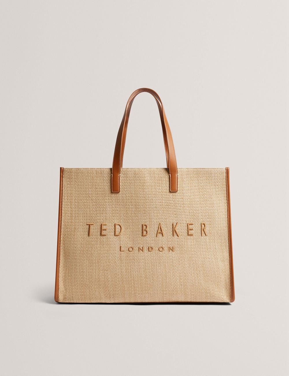 Taupe Women Ted Baker PALLMER - Faux Raffia PU Trim Large Tote Bags | SA  EFB-819365
