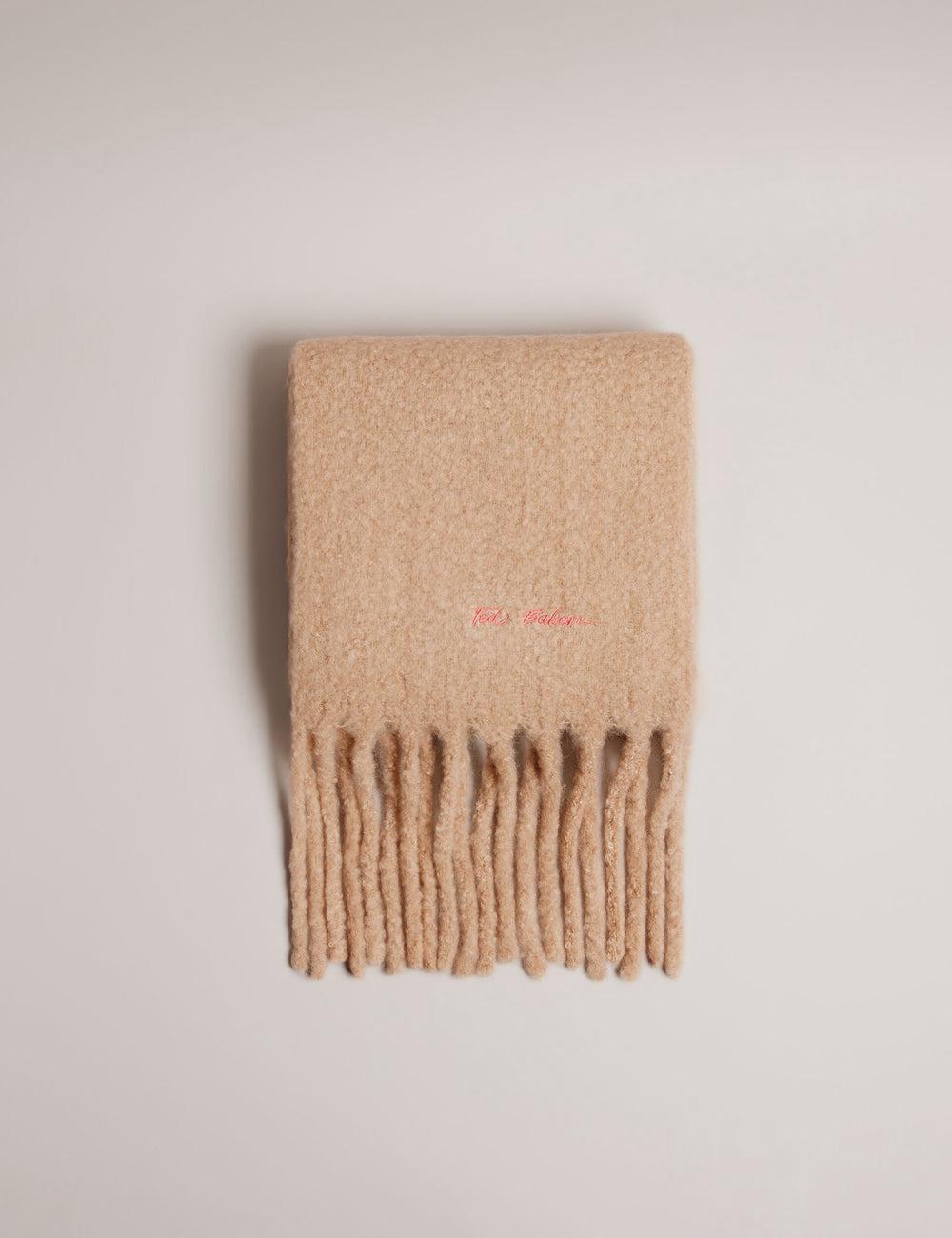 Taupe Women Ted Baker SHELMAS - Fluffy Wool Blend Blanket Knitted Scarves | SA  JMD-127950