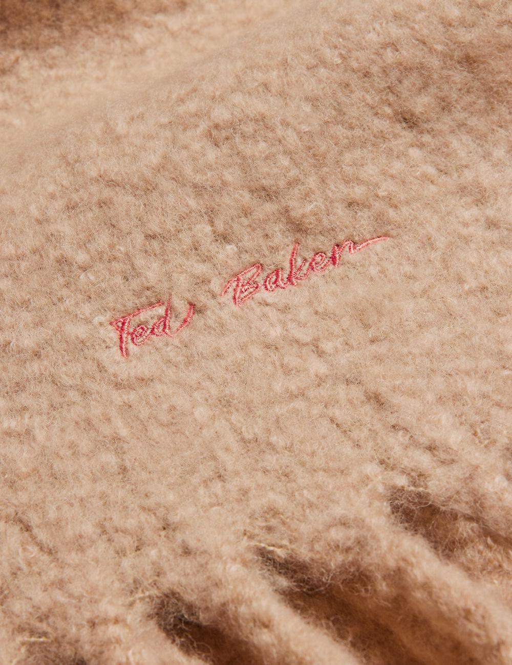 Taupe Women Ted Baker SHELMAS - Fluffy Wool Blend Blanket Knitted Scarves | SA  JMD-127950