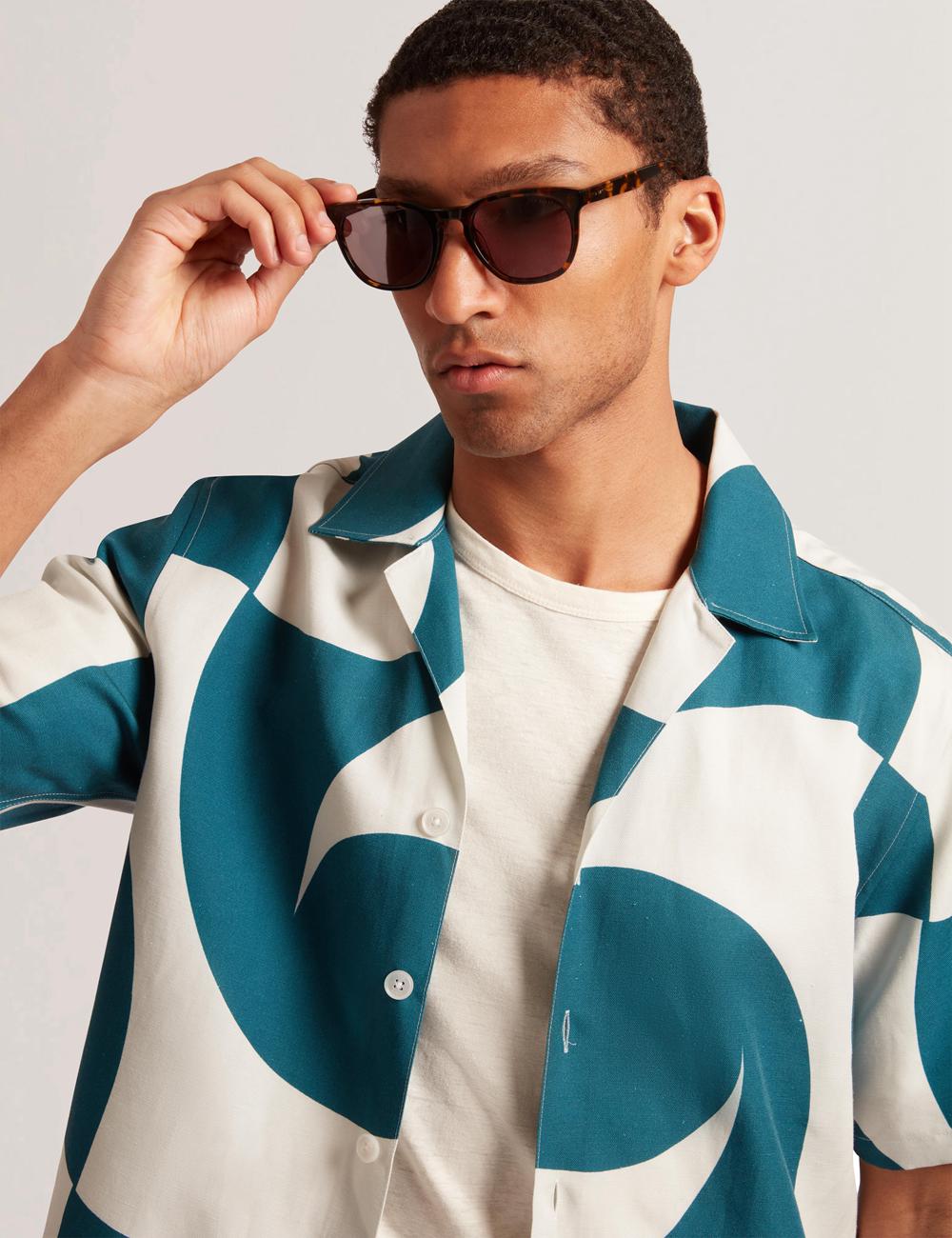 Turquoise Men Ted Baker ROLDAN - Short Sleeve Oversized Swirl Print Casual Shirts | SA  VEU-065327
