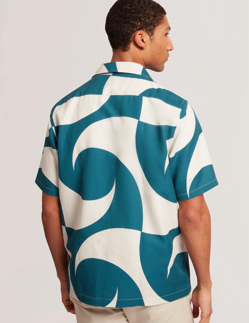 Turquoise Men Ted Baker ROLDAN - Short Sleeve Oversized Swirl Print Casual Shirts | SA  VEU-065327