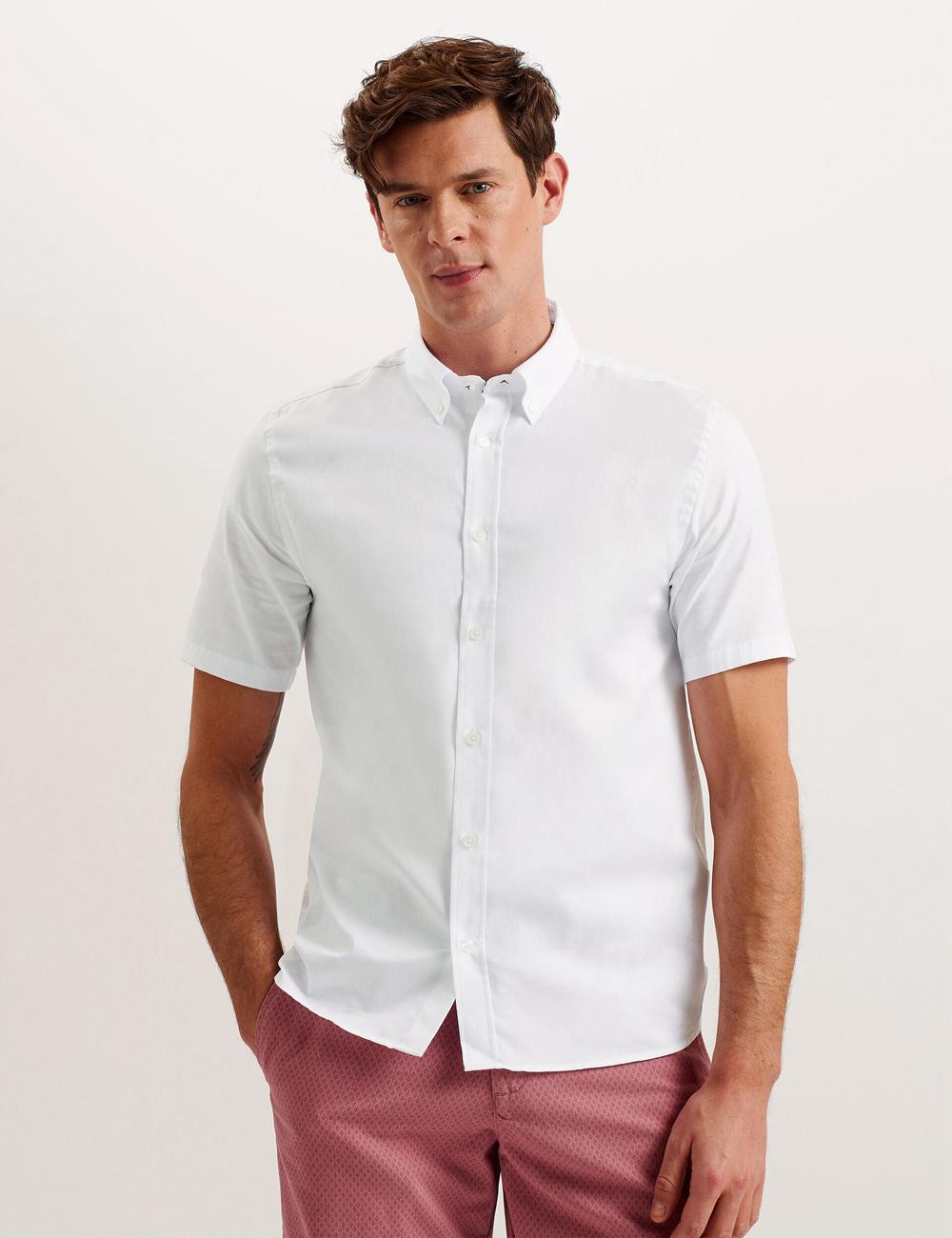 White Men Ted Baker ALDGTE - Short Sleeve Cotton Oxford Casual Shirts | SA  GVO-892437