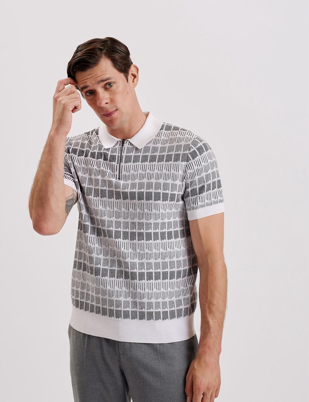 White Men Ted Baker LEVERS - Ombre Jacquard Zip Neck Polos Shirts | SA  TBE-462583
