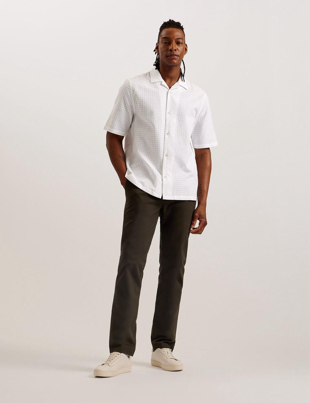 White Men Ted Baker OISE - Textured Grid Cotton Short Sleeve Casual Shirts | SA  XTG-418692