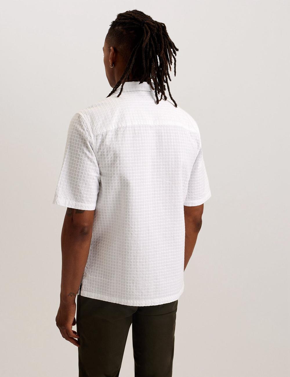 White Men Ted Baker OISE - Textured Grid Cotton Short Sleeve Casual Shirts | SA  XTG-418692