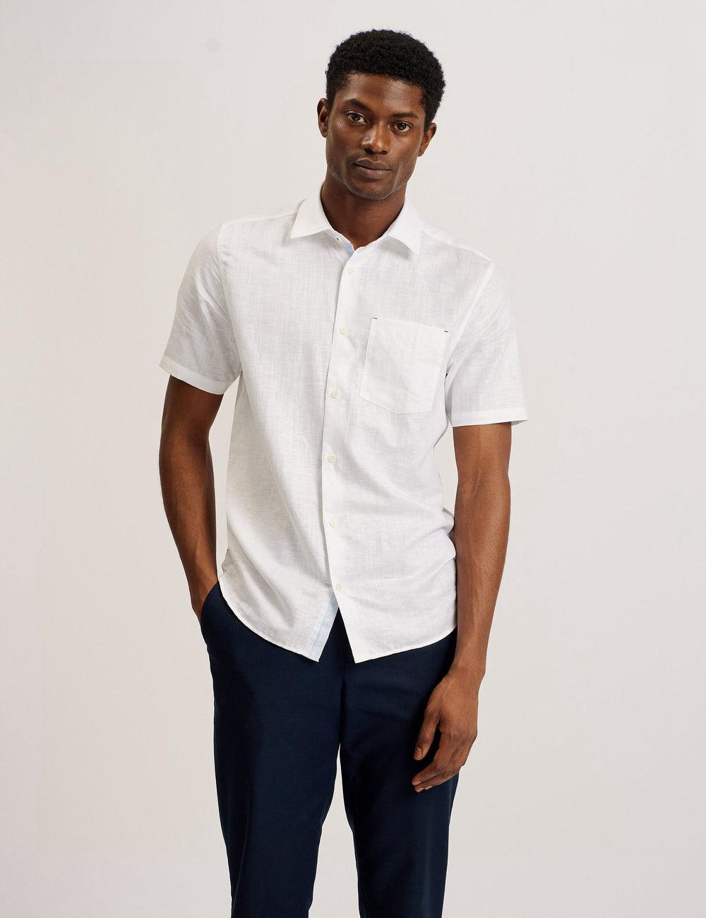 White Men Ted Baker PALOMAS - Short Sleeve Textured Linen Cotton Casual Shirts | SA  ZIQ-482951