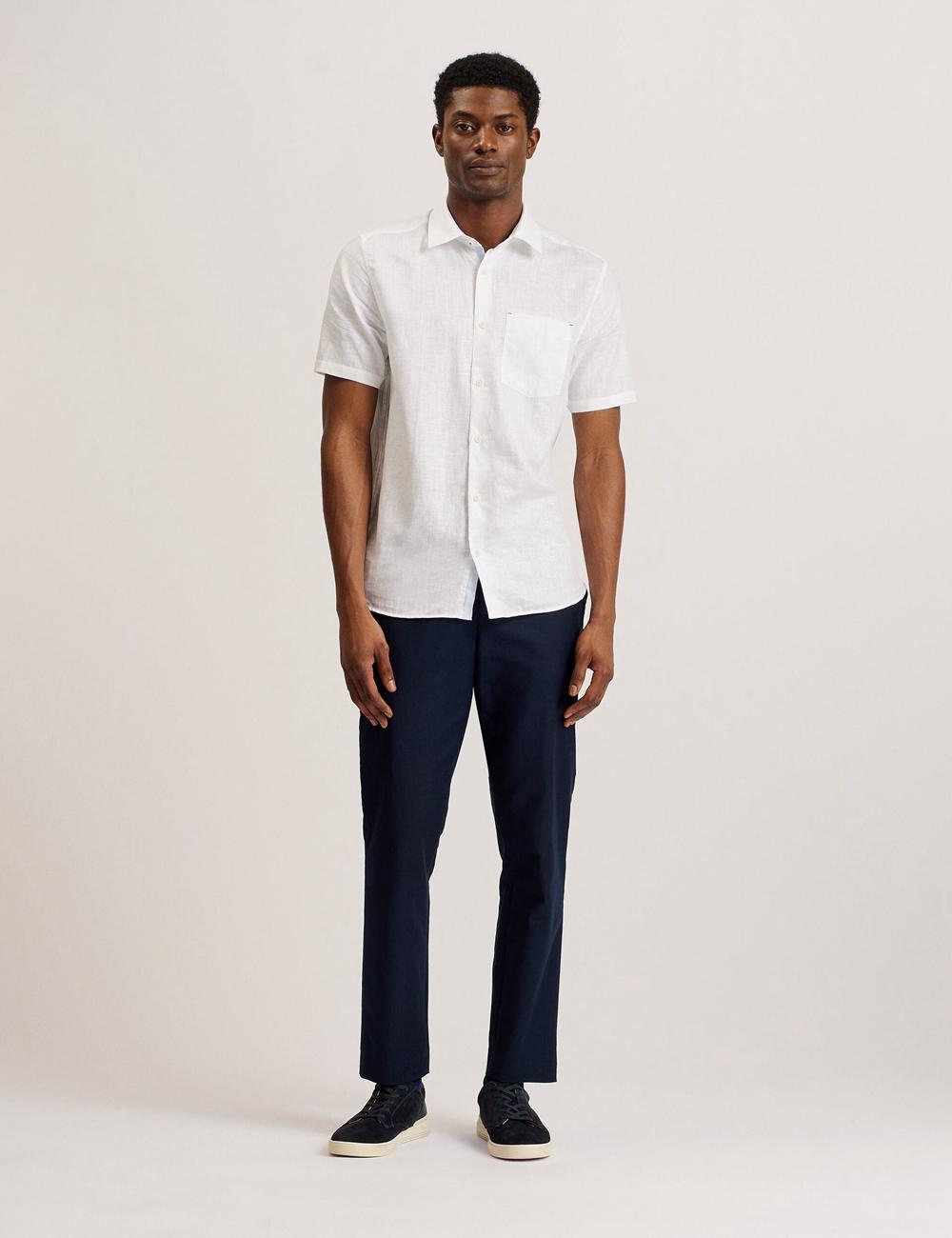 White Men Ted Baker PALOMAS - Short Sleeve Textured Linen Cotton Casual Shirts | SA  ZIQ-482951