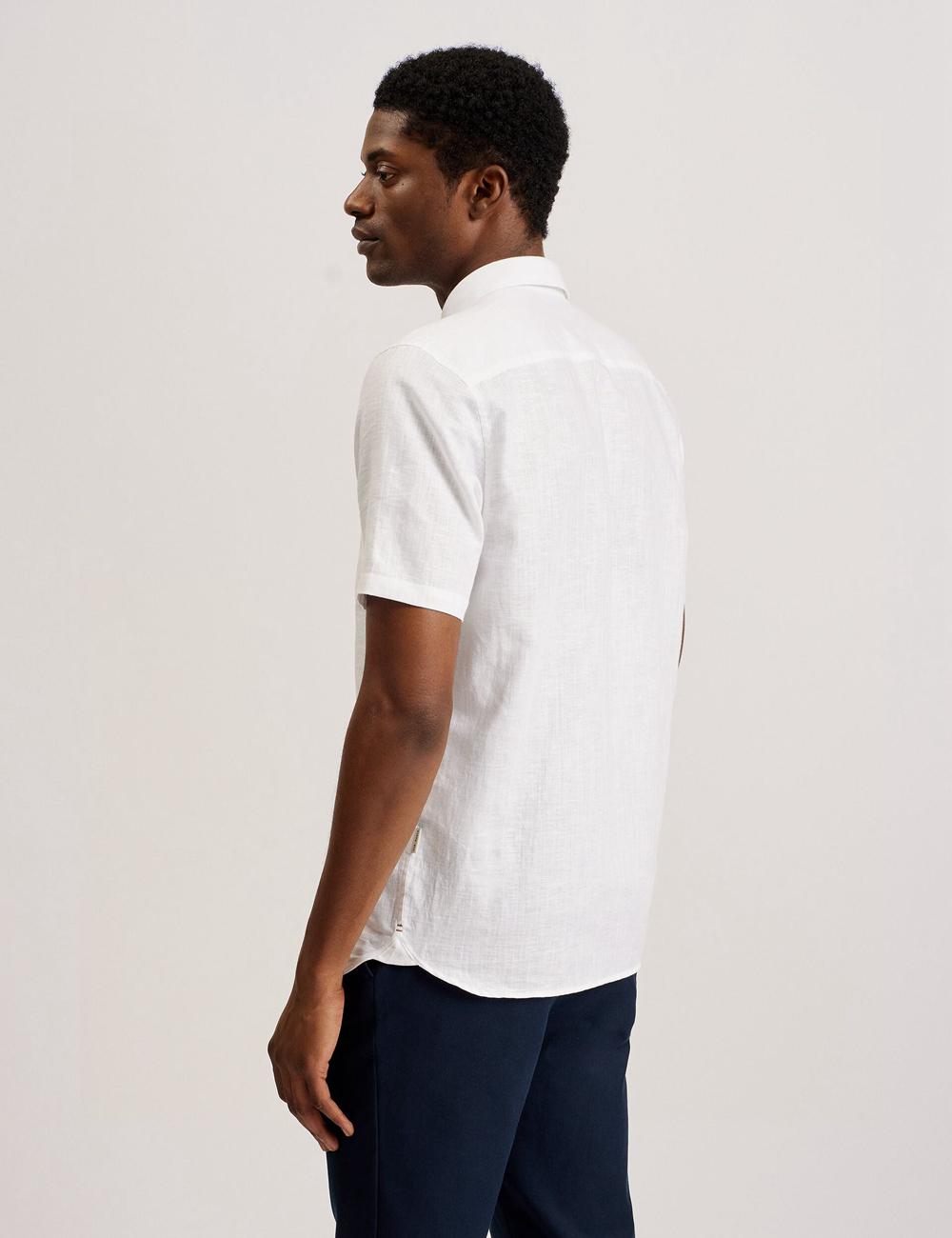 White Men Ted Baker PALOMAS - Short Sleeve Textured Linen Cotton Casual Shirts | SA  ZIQ-482951