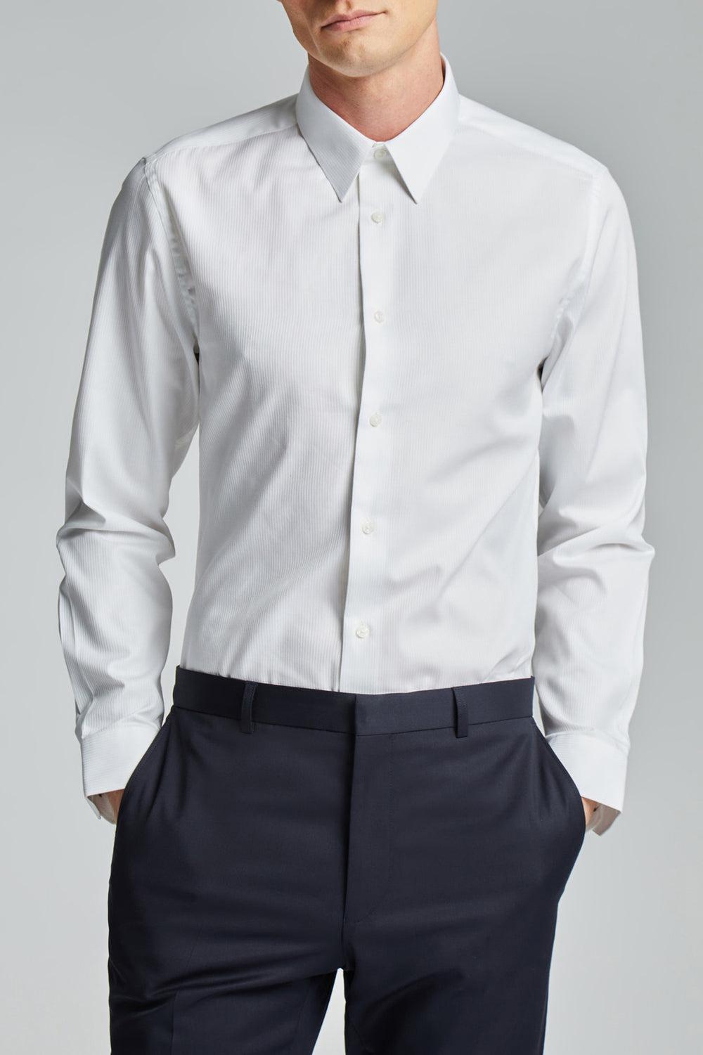 White Men Ted Baker WHITE SATIN STRIPE - Textured Stripe Slim Fit Formal Shirts | SA  AFZ-824195