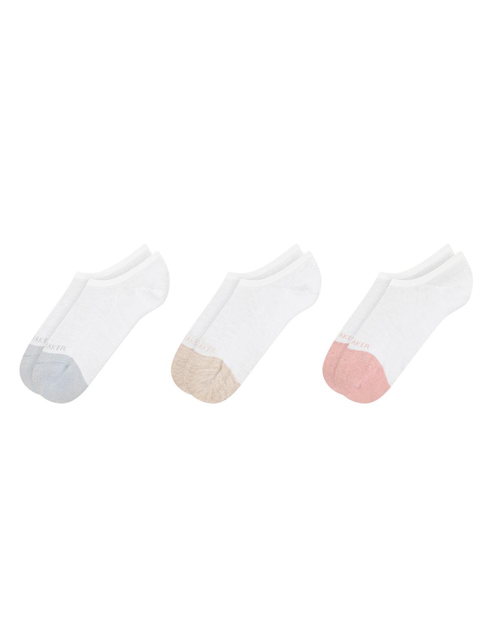 White Women Ted Baker 3 Pack Contrast Toe Liner Trainer Socks | SA  OIL-605781