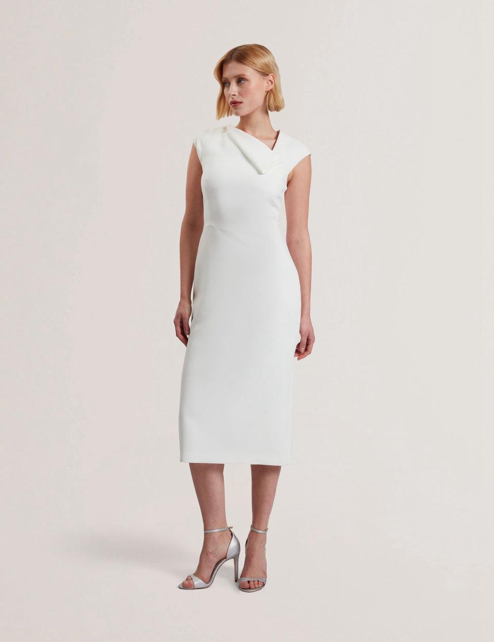 White Women Ted Baker BAYREE - Folded Neckline Pencil Midi Dresses | SA  NAF-340216