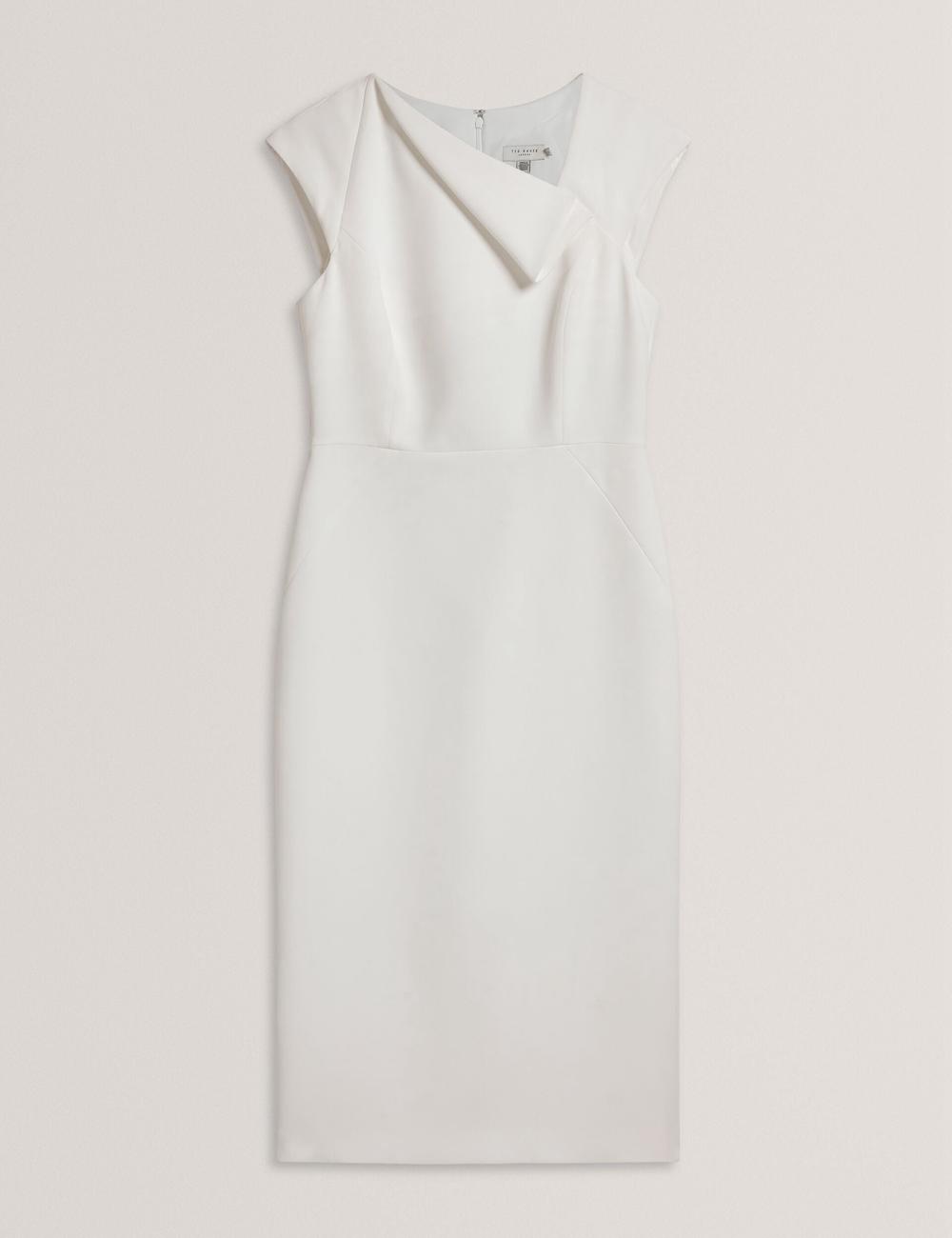 White Women Ted Baker BAYREE - Folded Neckline Pencil Midi Dresses | SA  NAF-340216