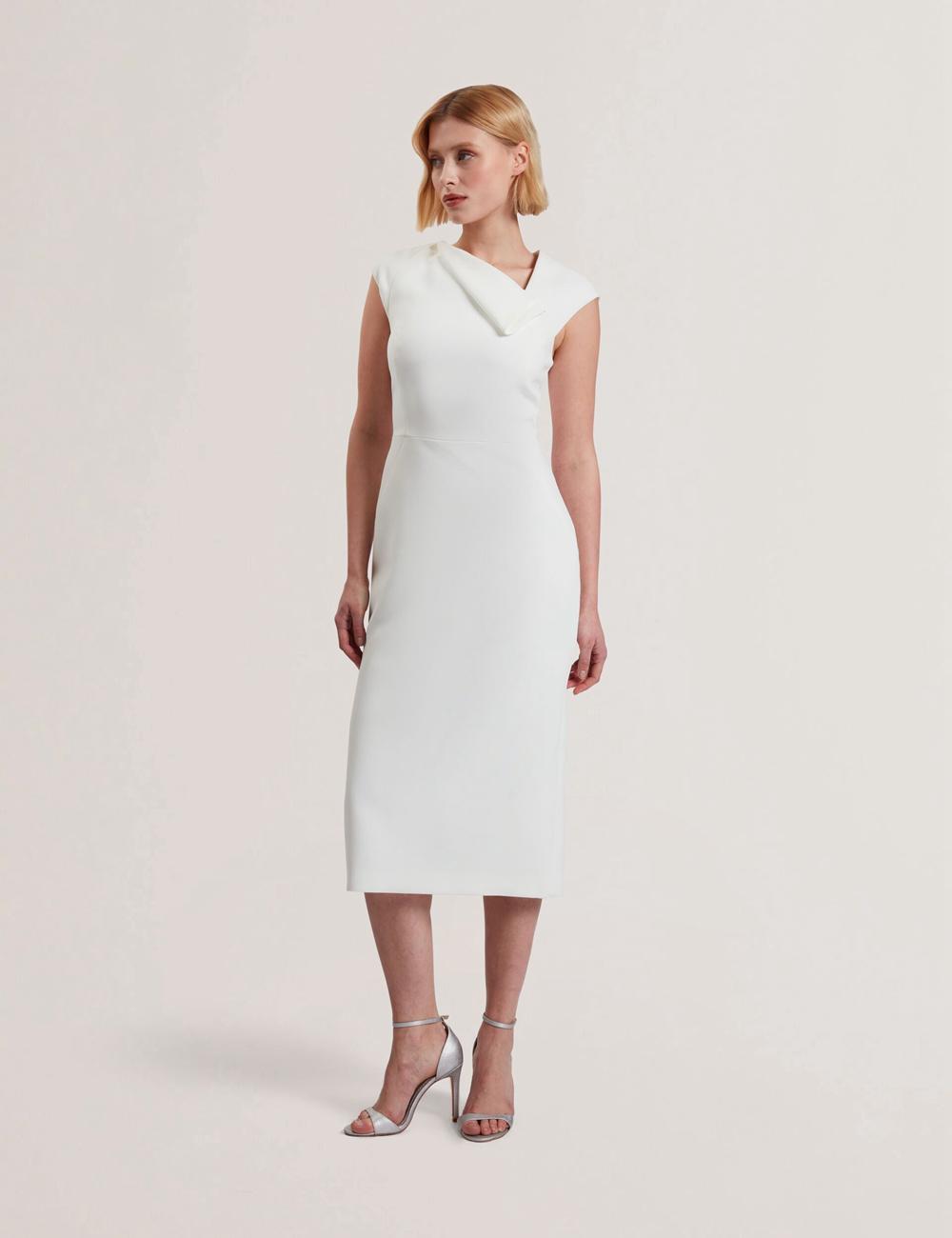 White Women Ted Baker BAYREE - Folded Neckline Pencil Midi Dresses | SA  NAF-340216