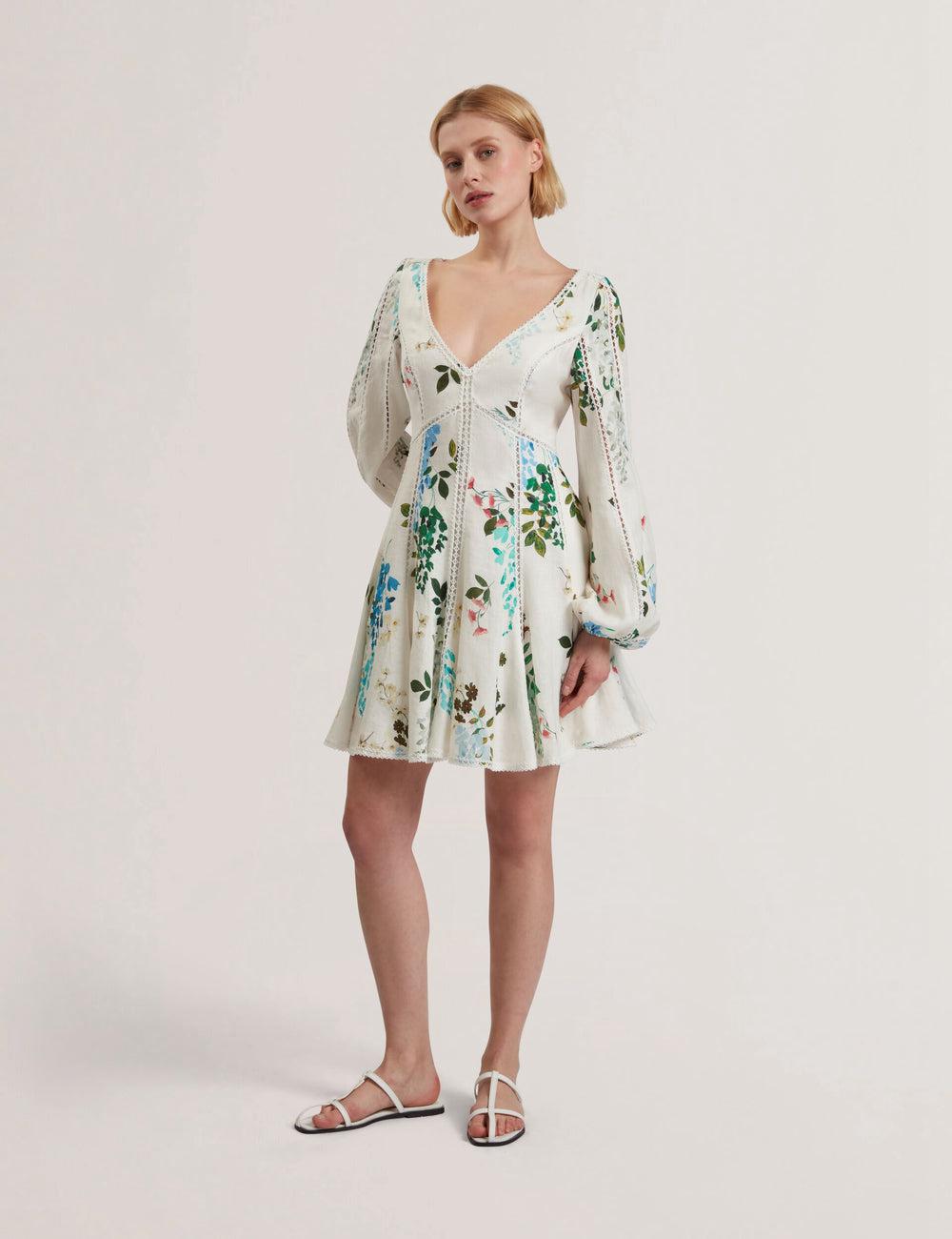 White Women Ted Baker BELVIDA - Floral Crochet Trim Linen Mini Dresses | SA  QFL-368759
