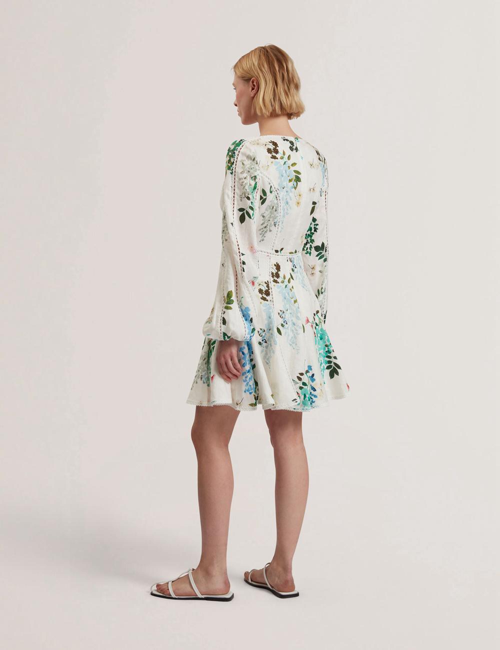 White Women Ted Baker BELVIDA - Floral Crochet Trim Linen Mini Dresses | SA  QFL-368759
