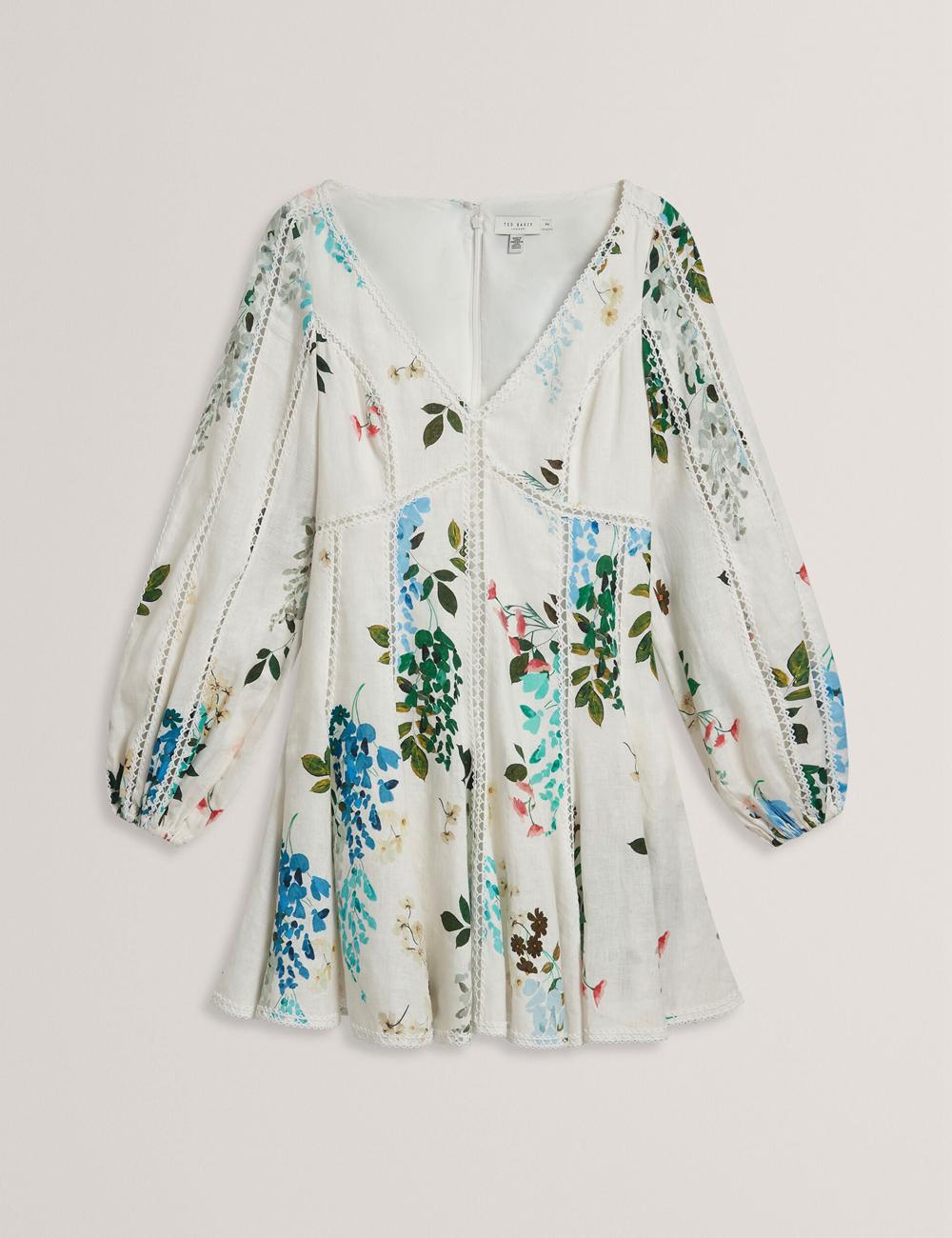 White Women Ted Baker BELVIDA - Floral Crochet Trim Linen Mini Dresses | SA  QFL-368759