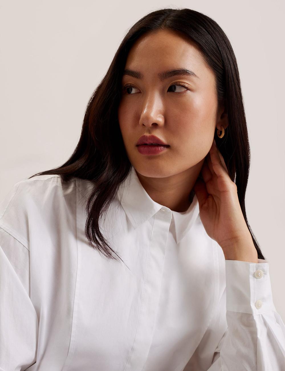 White Women Ted Baker IZOTE - Oversized Drop Shoulder Bib Detail Casual Shirts | SA  LPN-642058