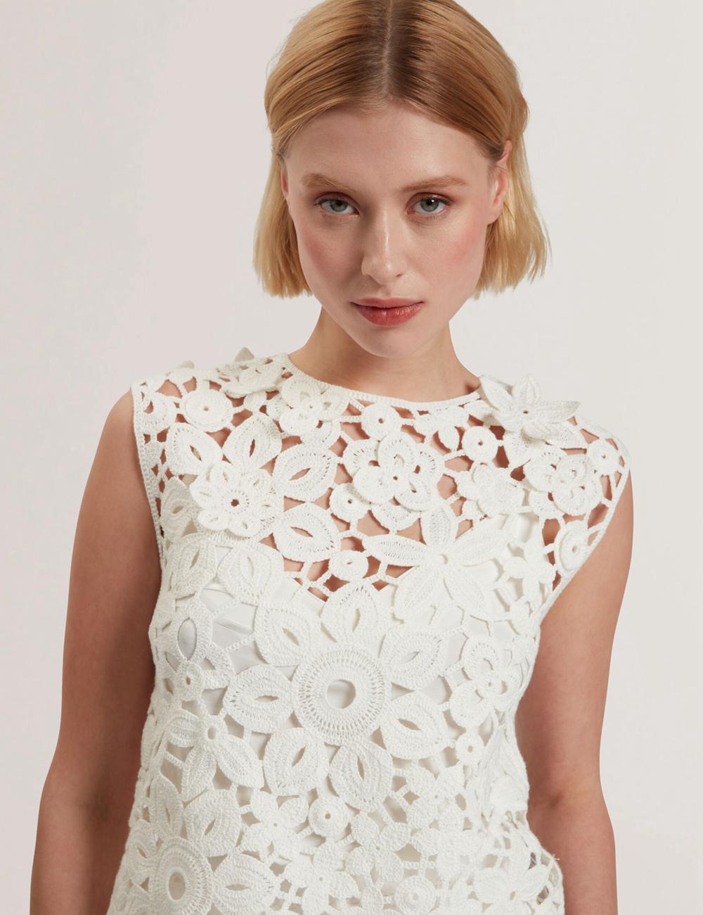 White Women Ted Baker JOYYRA - Floral Crochet Knit Sleeveless Tops | SA  TNX-586703
