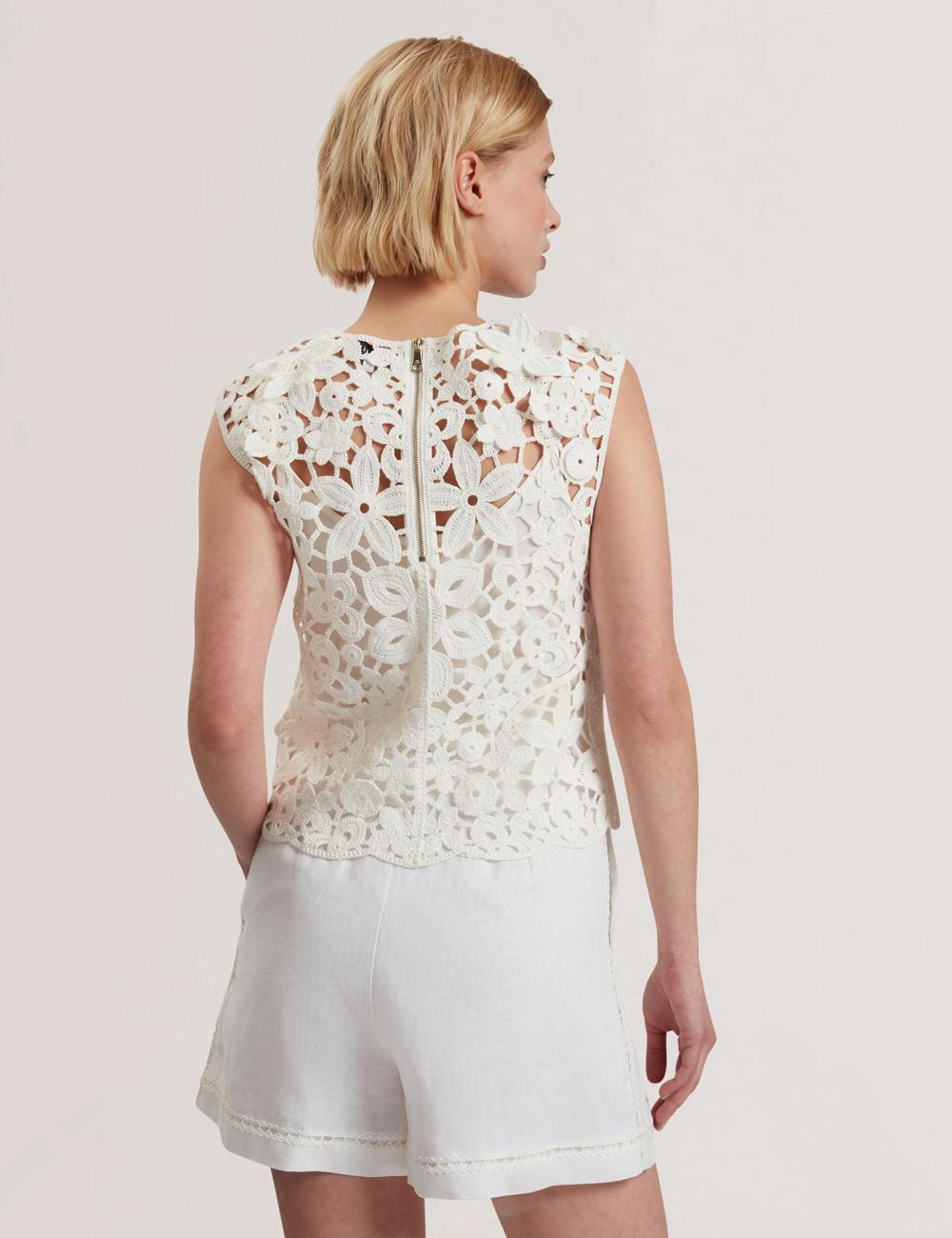 White Women Ted Baker JOYYRA - Floral Crochet Knit Sleeveless Tops | SA  TNX-586703