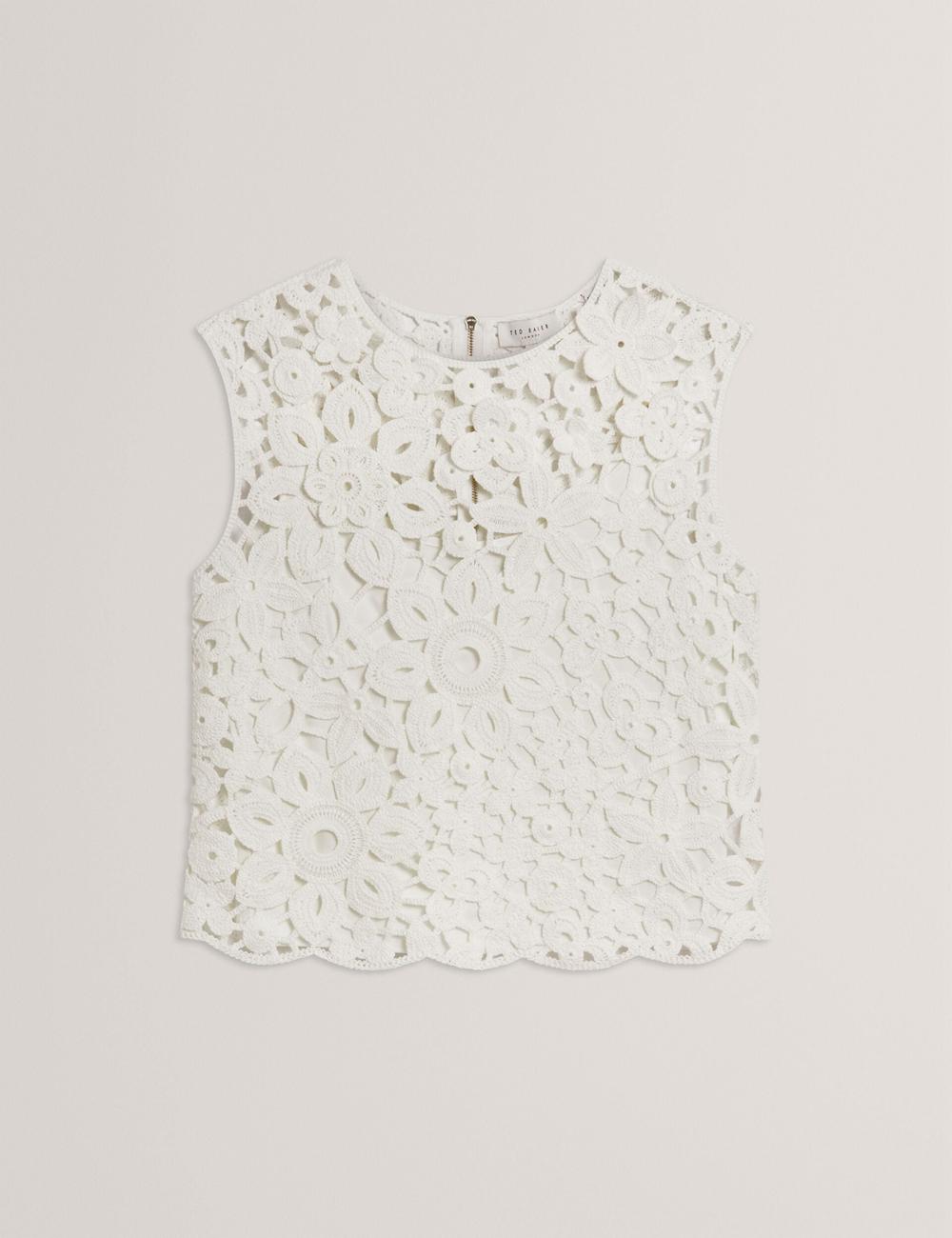 White Women Ted Baker JOYYRA - Floral Crochet Knit Sleeveless Tops | SA  TNX-586703