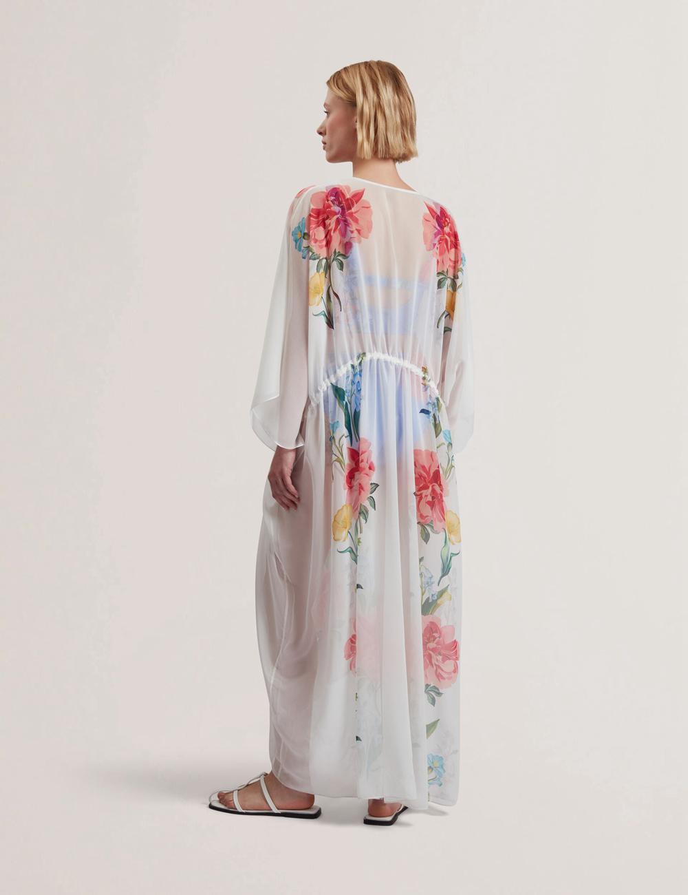 White Women Ted Baker LUUSAA - Floral V-Neck Maxi Kaftan Beach Dress Cover Ups | SA  QZX-810524