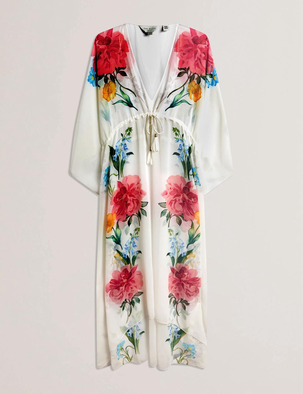 White Women Ted Baker LUUSAA - Floral V-Neck Maxi Kaftan Beach Dress Cover Ups | SA  QZX-810524