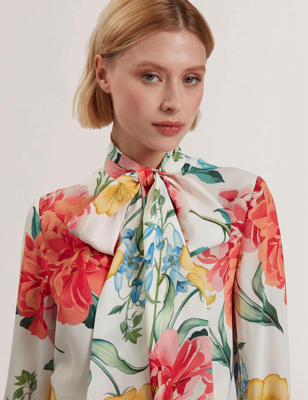 White Women Ted Baker LUUSILE - Floral Print Neck Long Sleeve Blouses | SA  HTR-025347
