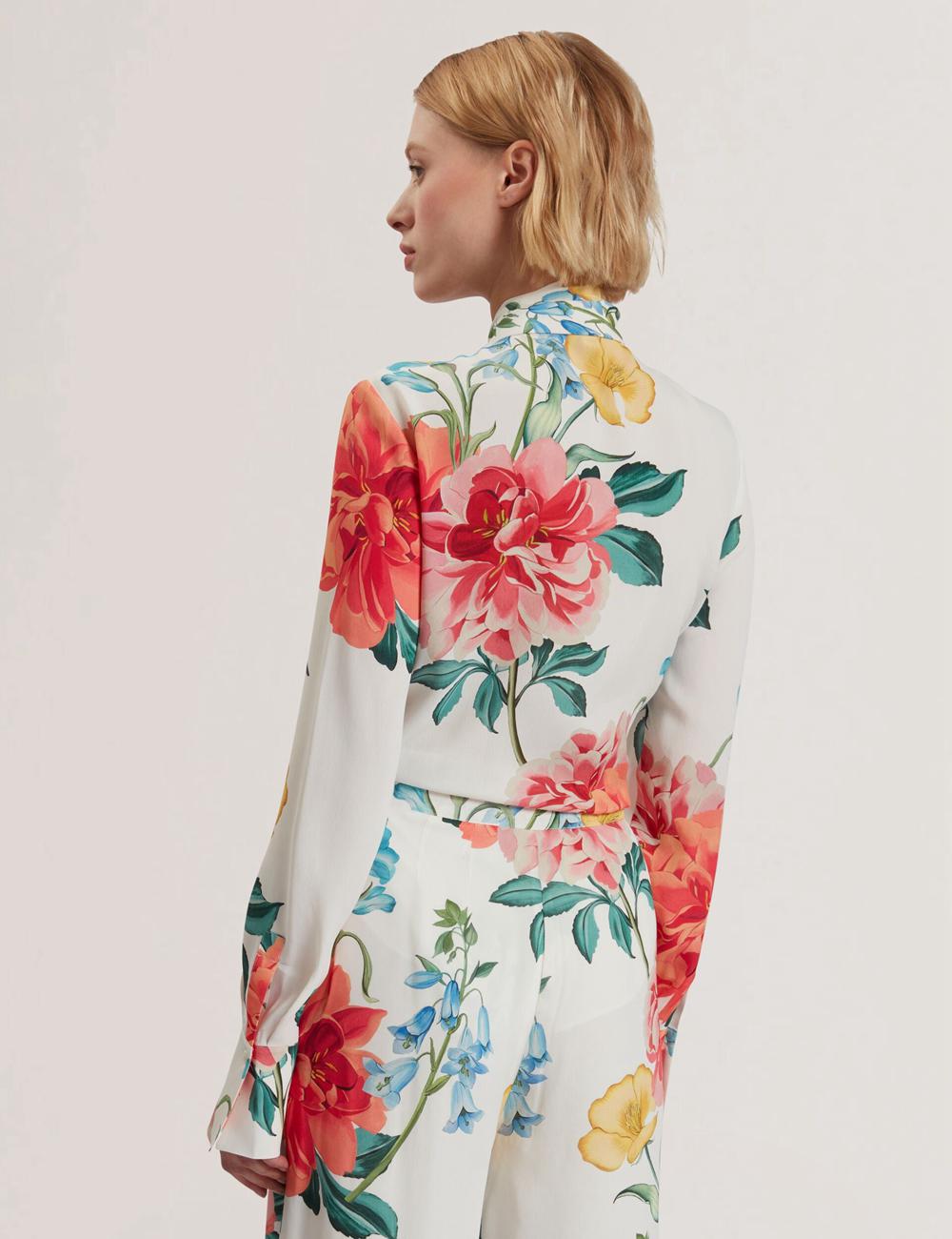 White Women Ted Baker LUUSILE - Floral Print Neck Long Sleeve Blouses | SA  HTR-025347