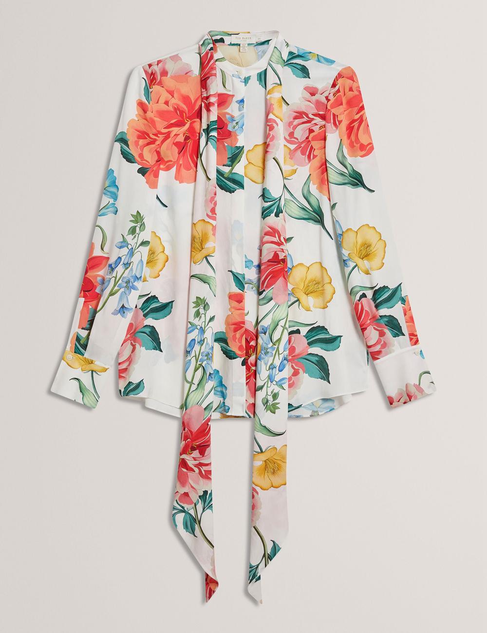 White Women Ted Baker LUUSILE - Floral Print Neck Long Sleeve Blouses | SA  HTR-025347